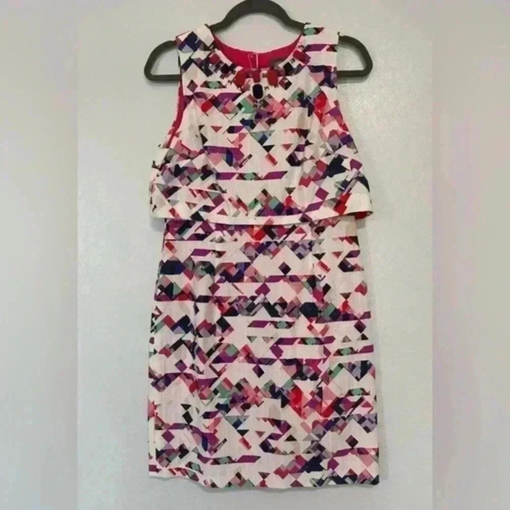 Vince Camuto Geographic‎ Print Stone Neckline Dress